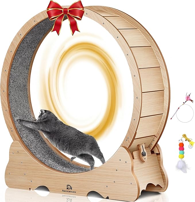 Cat Exercise Wheel, 43" L Large Cat Treadmill with 7:3 Golden Ratio Design, Quiet and Sturdy Running Wheel with Detachable Carpet for Indoor Cats