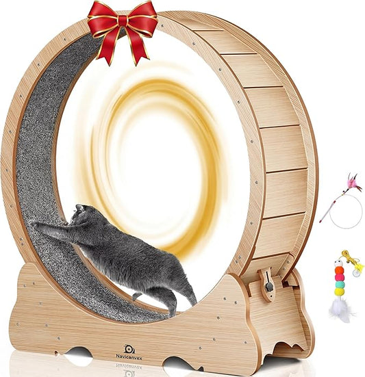 Cat Exercise Wheel, 43" L Large Cat Treadmill with 7:3 Golden Ratio Design, Quiet and Sturdy Running Wheel with Detachable Carpet for Indoor Cats