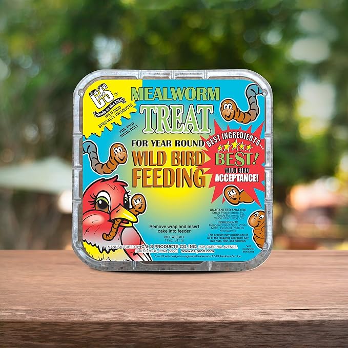 C&S Mealworm Suet Treat, Suet Cakes for Wild Birds, 11 Ounces