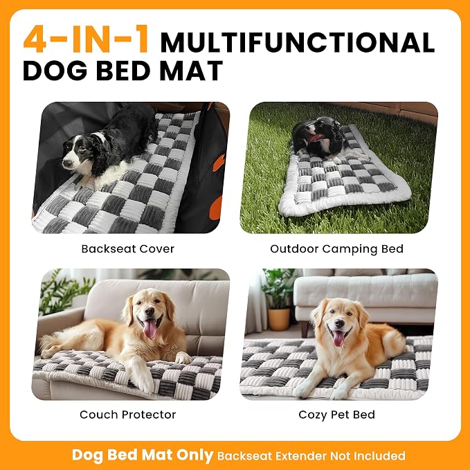 HiPetpy Backseat Dog Bed Mat, Non-Slip Dog Bed for Car Back Seat, Soft & Cozy Dogs Blanket, Washable Travel Pet Mat Seat Protector for Cars, SUVs, Trucks (Grey/White, 51.1" L x 23.6" W x 1.5" Th)
