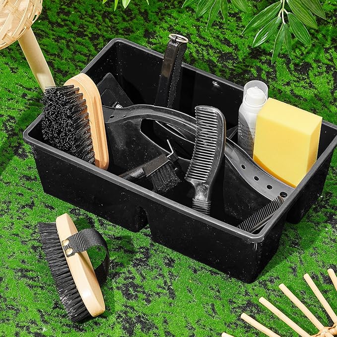 8 Pc Horse Grooming Kit - Includes Grooming Box, Face & Body Brush, Sweat Scraper, Hoof Pick, Mane & Tail Comb, Bathing Sponge - Gift for Horse Riders & Beginners