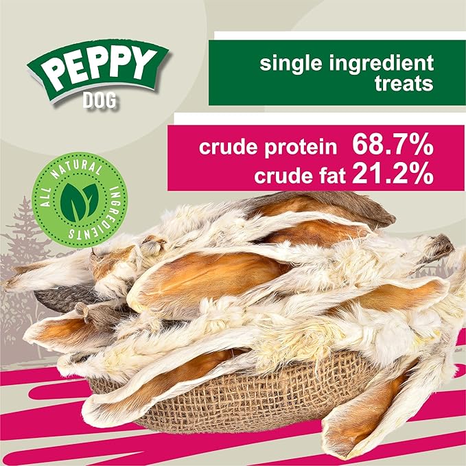 Rabbit Ears with Fur Dog Treats (10 pcs)| All-Natural, Hypoallergenic, Dehydrated Chews | Supports Dental Hygiene & Digestion | Ideal for Small, Medium & Large Dogs
