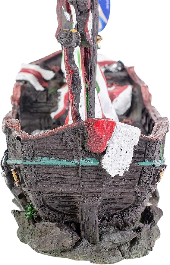 Penn-Plax Deco-Replicas Striped Sail Shipwreck - Realistic Aquarium Shipwreck Ornaments - Durable Resin Nautical Decor for Freshwater & Saltwater Fish Tanks - 14 x 5.5 x 13 Inches, Medium Size