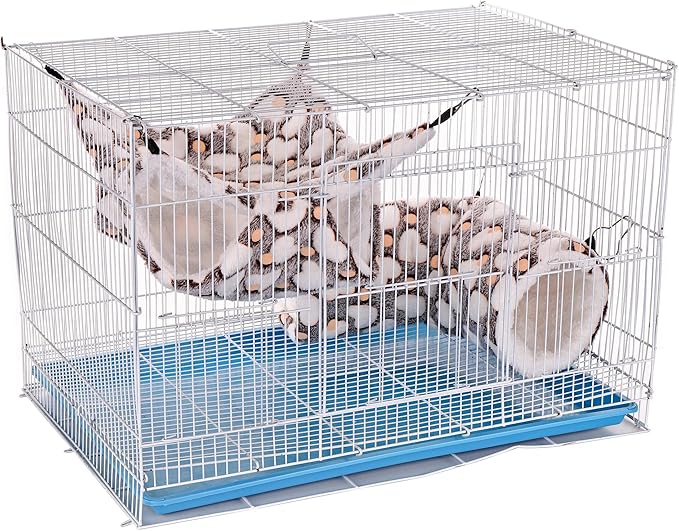 Mogoko Noctilucent Luminous Brown Guinea Pig Rat Hammock Bunkbed Hanging Tunnel and Soft Bed Mat for Ferret Hedgehog Squirrel Hideout Cage Accessories (Tunnel and Bunkbed Hammock)