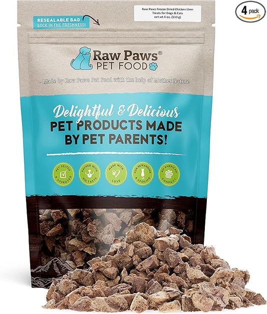 Raw Paws Freeze Dried Chicken Liver Dog & Cat Treats, 4-oz - Made in USA - Liver Treats for Dogs & Cats