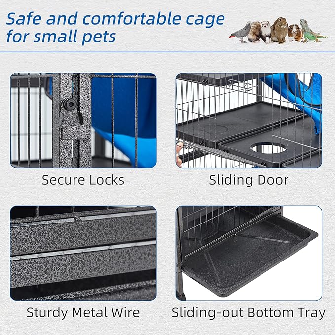 HABUTWAY 50''H Metal Small Animal Cages, Rolling Chinchilla Cage with Removable Ramps, Lagre Cage for Chinchillas/Guinea Pigs/Rabbit, Ferret Cages with Hammock & 5 Tiers, Black