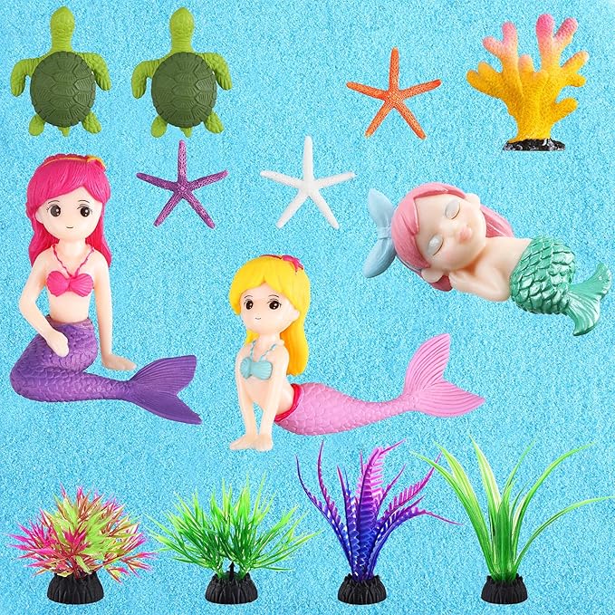 Jetec Aquarium Fish Tank Mermaid Ornament Miniature Mermaid Figurines with Simulated Seaweed for DIY Craft Aquarium Fish Tank Desk Accessories Decoration