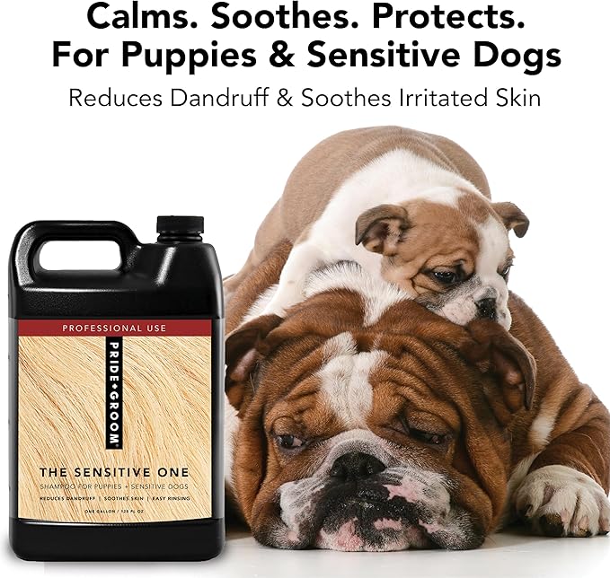 Pride and Groom The Sensitive One | Dog Grooming Shampoo for Puppies and Dogs with Itchy, Dry Skin| Tearless All Natural Body Wash with Essential Oils to Soothe Skin and Reduce Dandruff – 128oz