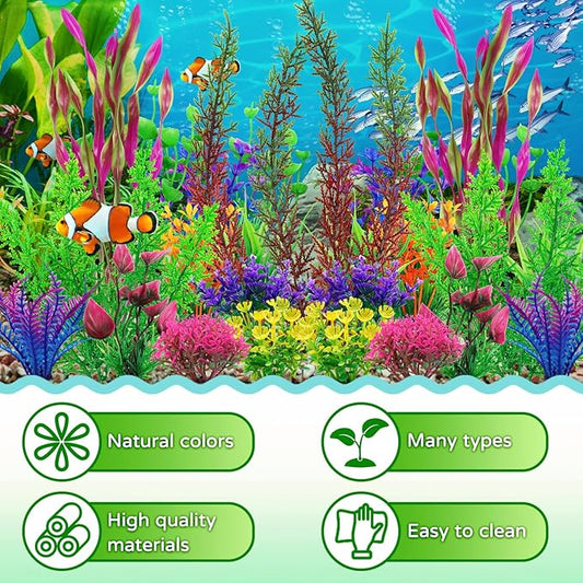 QUOZUO 25pcs Colorful Aquarium Artificial Plastic Plants Decoration, Grass Aquarium Decor Set, Fish Tank Decorations Hides Accessories