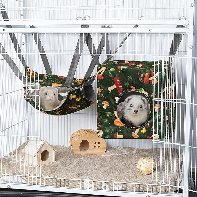 Glittme Ferret Hammock 4 Pack Ferret Cage Accessories Washable Rat Hammock Soft Guinea Pig Hammock for Ferrets, Rat, Sugar Glider, Squirrel