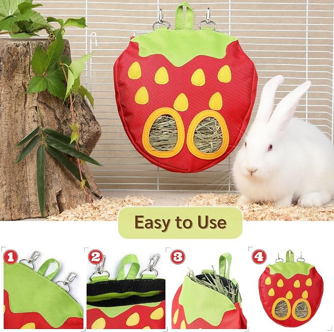 JanYoo Bunny Supplies Food Storage Hay Rack Feeder Rabbit Bag Hanging Manger for Guinea Pigs Chinchilla Gerbils Ferrets