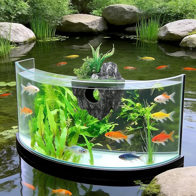 Floating Stone Aquarium Decoration, Realistic Rock Fish Tank Ornament Artificial Resin Suspended Stone Decor for Aquascaping, Resin Landscaping Decor