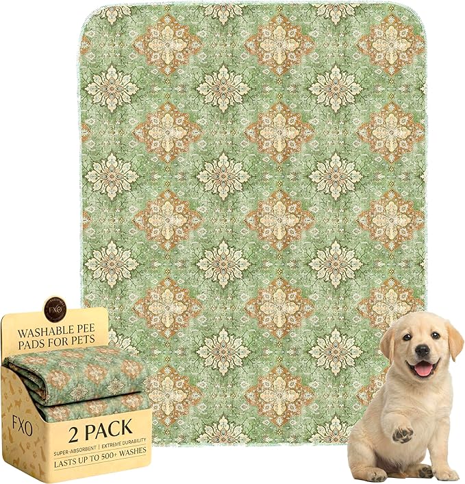 Washable Pee Pads for Dogs,Great Urine Absorbent Reusable Puppy Training Pads,Waterproof,Leak-Proof & Non-Slip Potty Pads for Whelping,Crate，Playpen，Bed.(Green Floral Flat,31"x36")
