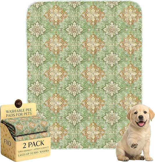Washable Pee Pads for Dogs,Great Urine Absorbent Reusable Puppy Training Pads,Waterproof,Leak-Proof & Non-Slip Potty Pads for Whelping,Crate，Playpen，Bed.(Green Floral Flat,31"x36")