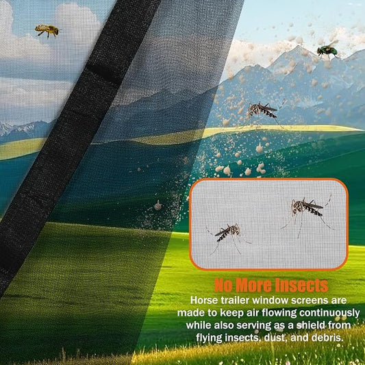 Horse Trailer Window Screen with Hook and Loop, Horse Trailer Accessories to Protect the Horse's Eyes and Ears from Bugs and Debris and Enhances Air Circulation