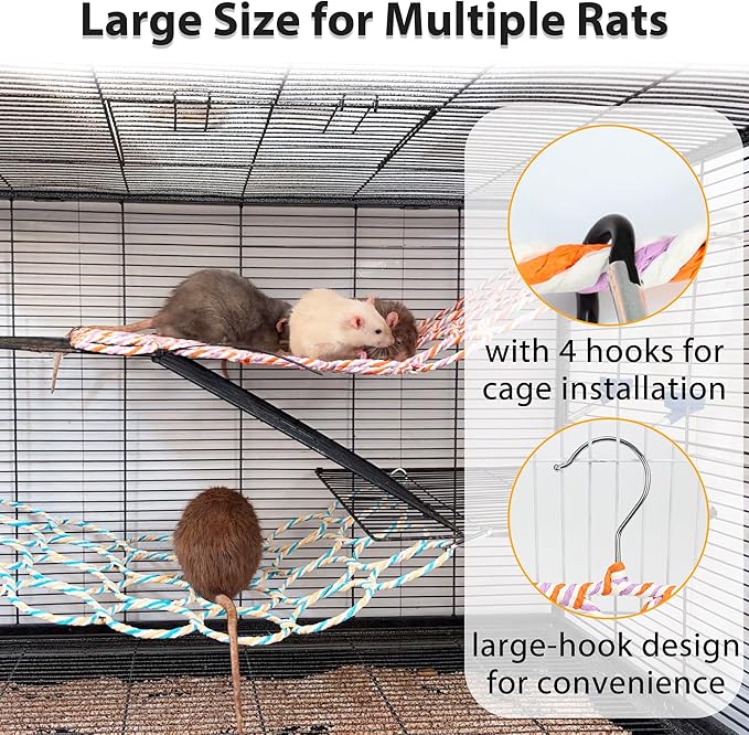 1Pcs Rat Climbing Rope Net Toy for Cage, Bird Hemp Rope Perch Swing, Ladder Rope Bridge Hanging Hammock, Small Animal Activity Toy for Mouse, Mice, Parrot, Bird (Random Color)