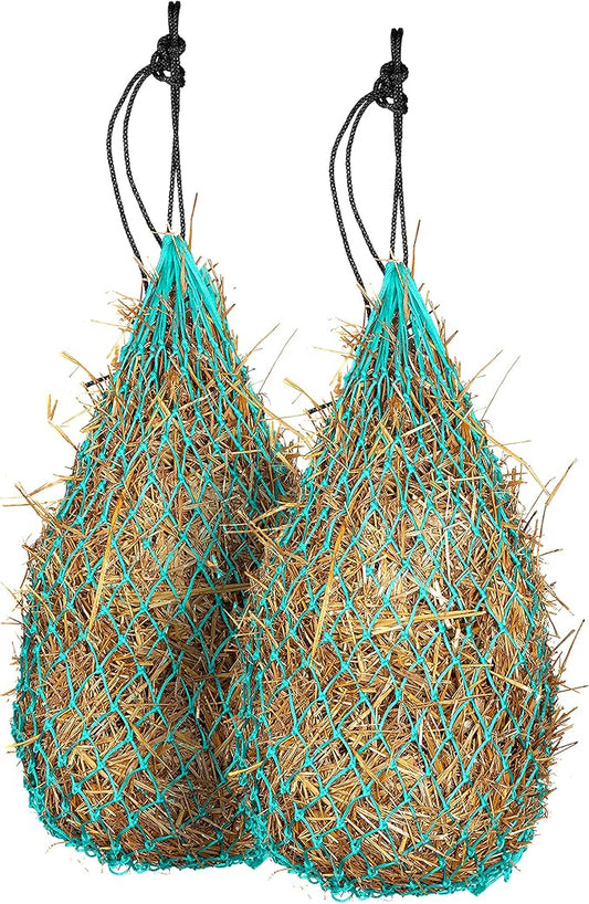 Majestic Ally 2 pcs Slow Feed 42” Hay Net for Horses, Strong Small 2x2” Holes, Nylon Rope Hanging, Adjustable Travel Feeder for Trailer and Stall, Simulates Grazing, Reduce Waste