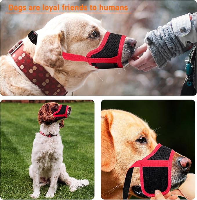 Seyezo Dog Muzzle, Soft Breathable Muzzle for Small Medium Large Dogs, Air Mesh Nylon Muzzle Cover Prevent Biting Barking Chewing, Adjustable Drinkable Pet Muzzle 6 Sizes(Red,S)