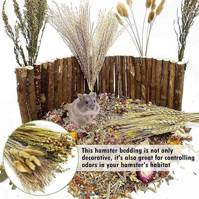 PINVNBY Natural Flower & Herb Hamster Bedding Habitat Decor Grain Guinea Pig Bedding Hamster Sprays Hamster Cage Accessories for Guinea Pig Dwarf Syrian Gerbils Mice Mouse Rat (Grain Version)