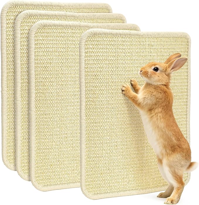 Pumtus 4 Pcs Rabbit Scratch Mat, 16 x 12 in Natural Sisal Bunny Scratching Pad, Rabbit Claws Teeth Care Resting Rug, Animal Chew Toy Forage Cage Accessories for Grinding, Biting, Sleeping, Nesting