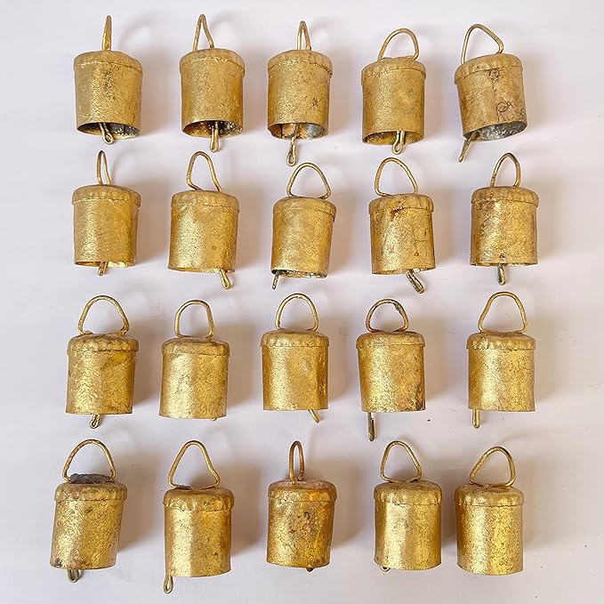 Gold Cow Bells – 20 Pcs Small Bells Rustic Metal Hanging Bells for Crafts, Vintage Jingle Bells for Crafting, Christmas Bells Decorations, Farmhouse Wreaths, Witch Bells, Holiday Garland, DIY