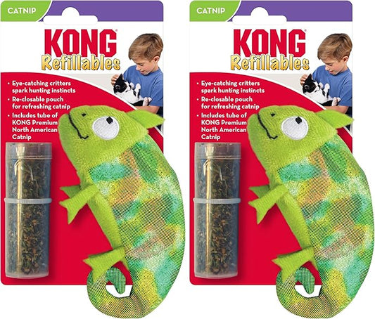 KONG Refillables Catnip Toys, Assorted 2-Pack – Plush Cat Toys with Refillable Catnip Pouch & Premium North American Catnip (Chameleon 2 Pack)
