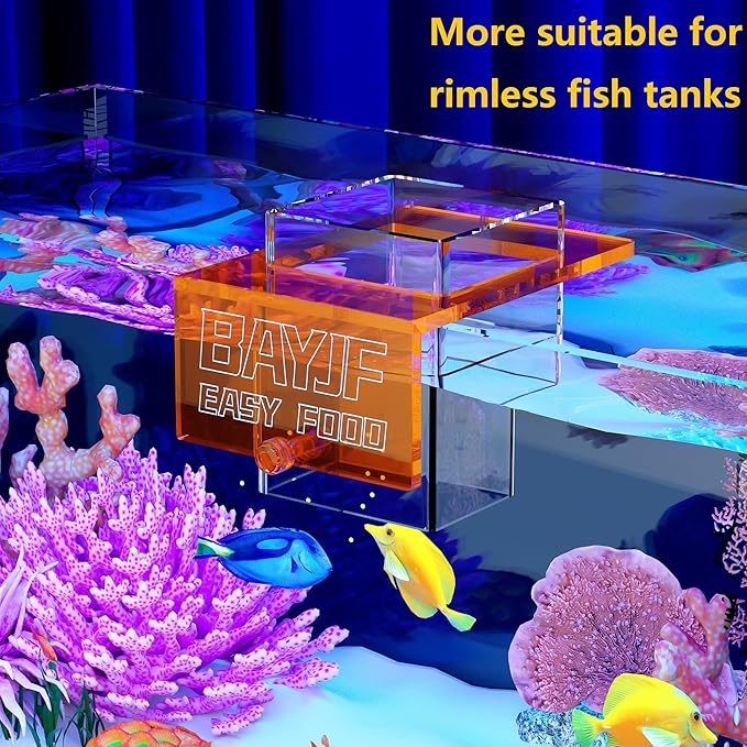 Hanging Acrylic Fish Feeding Ring for Aquarium,Transparent Orange Square Fish Food Feeder for Aquarium Accessories,Suitable for Betta Guppy Clownfish