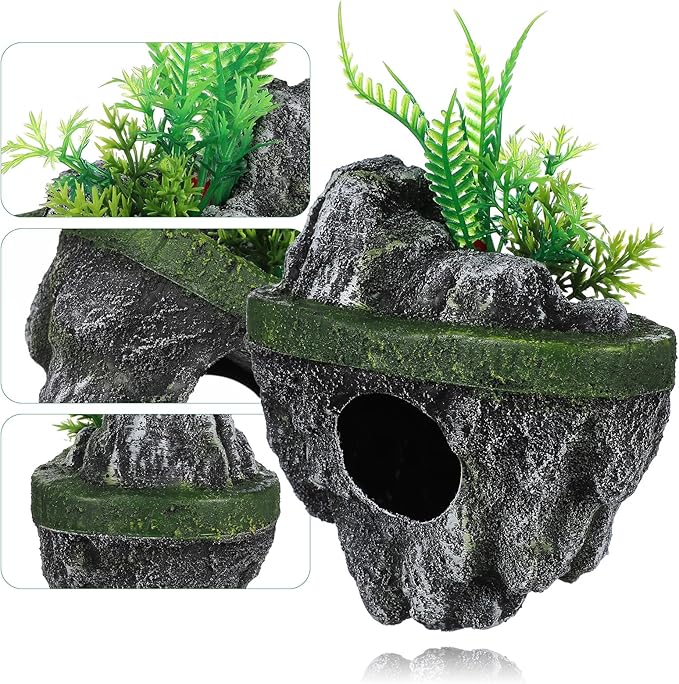 jojofuny Floating Aquarium Decoration Realistic Rock Landscape Ornament Fish Tank Hideout Shelter for Betta Guppies Goldfish Shrimp Hermit Crabs 4.7X6.3X3.1 Inches