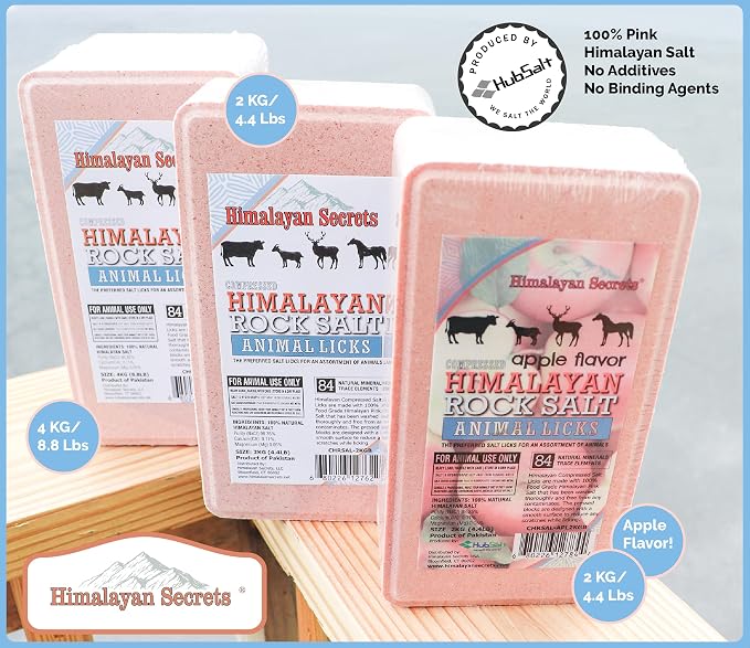 Salt Block for Deer & Horses – Compressed Mineral Salt Lick for Livestock, Cattle & Goats – Himalayan Secrets Pink Rock Salt Block (8.8LB/4KG, Block)