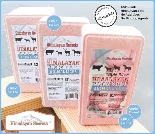 Salt Block for Deer & Horses – Compressed Mineral Salt Lick for Livestock, Cattle & Goats – Himalayan Secrets Pink Rock Salt Block (8.8LB/4KG, Block)
