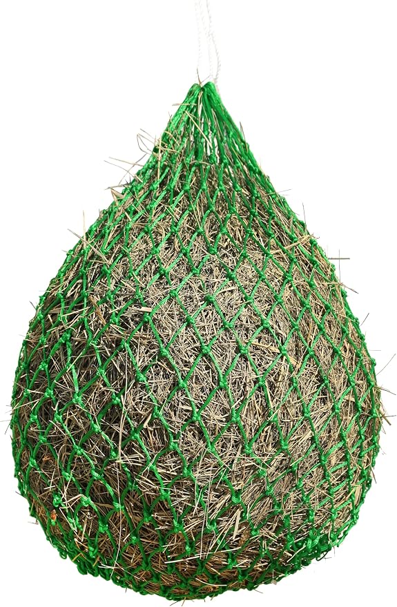 Harrison Howard Slow Feed Hay Net for Horses, 40 Inch Hay Bag Holds 1–2 Flakes, 2 Inch Mesh Durable Hanging Feeder for Stable, Pasture & Livestock-Bright Green