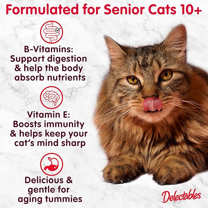 Delectables Lickable Treat Chowder Senior 10+ Wet Cat Treat with Real Tuna & Whitefish, Food Topper, Hydrating, Grain-Free, No Fillers, By-Products, Added Preservatives, 1.4oz Pouch, 12ct