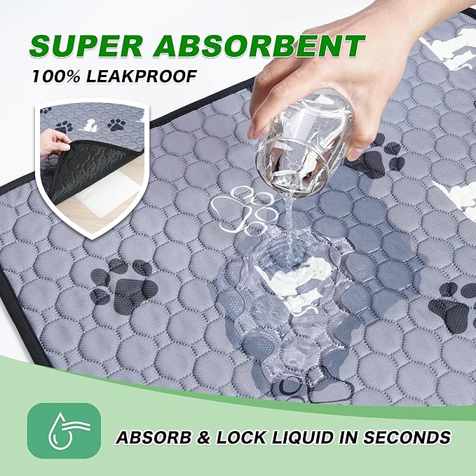 WanpeeGoo Washable Dog Pads - Extra Large Reusable Training Mat, Absorbent Non-Slip Potty Pads for Dogs, Grey 72"x72"
