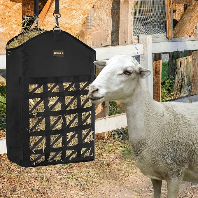 Ultra-Slow Feed Hay Bag for Horses, 3 Packs Hay Bags with Net Front Design,Wide Opening for Easy Filling,Two Types of Hanging for Feeding Goats, Sheep and Donkeys (3 Black)