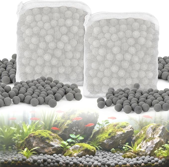 Sukh 0.88lb Aquarium Filter Media - Fish Tank Filters with Premium Tourmaline Balls 2 Fine Mesh Bags, Long Lasting Water Purifier, Stabilizes pH, Reduces Harmful Compounds for Shrimp Fish Health