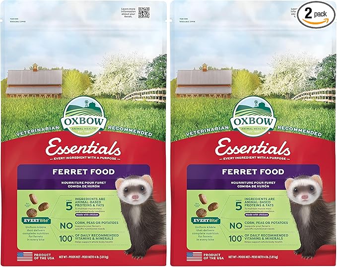 Oxbow Essentials Ferret Food,Vitamin & Mineral Rich Formula for Ferret,High Protein Food & High Fat,Small Animal Pet Products, Made in USA,4 lb Bag,(Pack of 2)