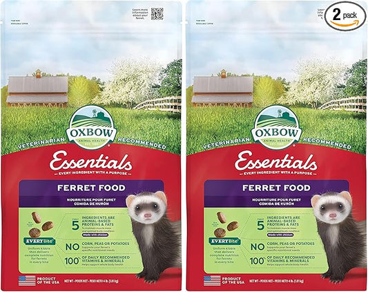Oxbow Essentials Ferret Food,Vitamin & Mineral Rich Formula for Ferret,High Protein Food & High Fat,Small Animal Pet Products, Made in USA,4 lb Bag,(Pack of 2)