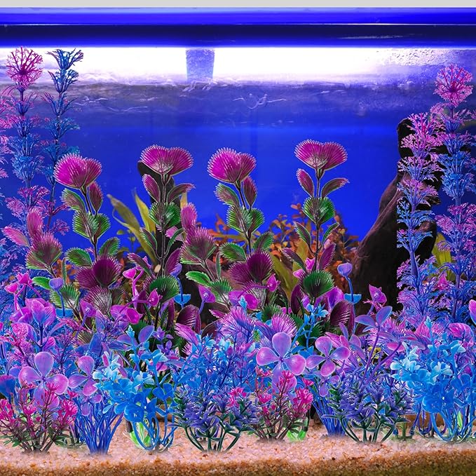COMSUN 25 Pack Artificial Aquarium Plants, Small Size 4 inch Approximate Height Fish Tank Decorations Home Décor Plastic Light Purple