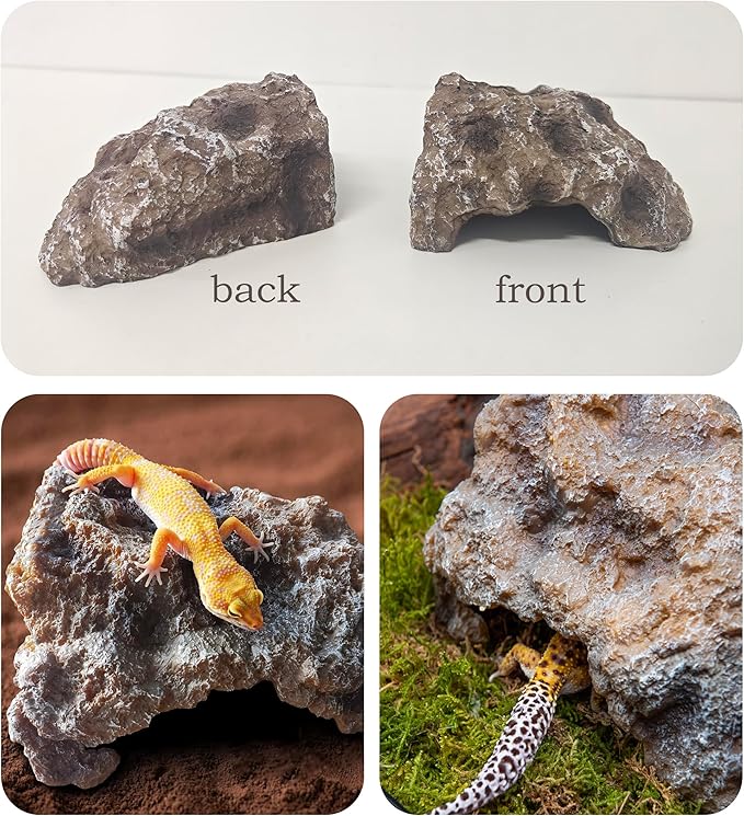 Reptile Hide Cave,Resin Rock Snake Hides for Ball Python, Leopard Gecko Hides, Reptile Tank Accessories for Bearded Dragon, Tarantula, Hermit Crab, Aquarium Cave for Fish Tank Rocks, Terrarium Decor
