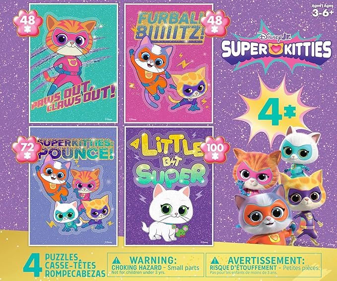 Ceaco - Disney - 4 X 1 Kids Multipack - Super Kitties - Multi Piece Jigsaw Puzzle for Adults -Challenging Puzzle Perfect for Game Nights - Finished Size Varies