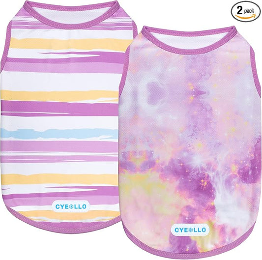 cyeollo 2pack Dog Shirt Cooling Breathable Sleeveless Summer Clothes for Dogs, Intant Cool T Shirts for Small Dogs, Purple L