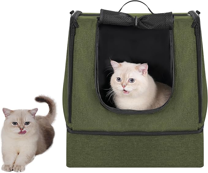 apollo walker Portable Cat Travel Litter Box with Zipped Waterproof Bag,No Collapse with Hard Base Insert at Bottom, No Leakage, No Smell, Easy to Carry, Easy to Use in Hotels, Car Green