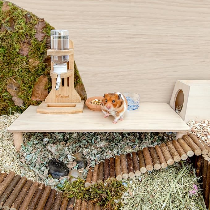 Niteangel Hamster Play Wooden Platform for Dwarf Syrian Hamsters Gerbils Mice Degus or Other Small Pets (Rectange - 7'' Height, Burlywood)