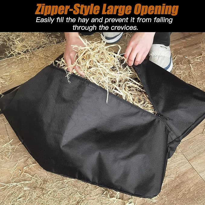 Hay Bag for Horses,Ultra-Slow Feed Hay Bag for Ground Feeding,Designs for Horses,Goats,Cows,Premium 1680D Oxford Cloth,Easy to Fill and Hang with Wide Opening and Adjustable Straps (1)