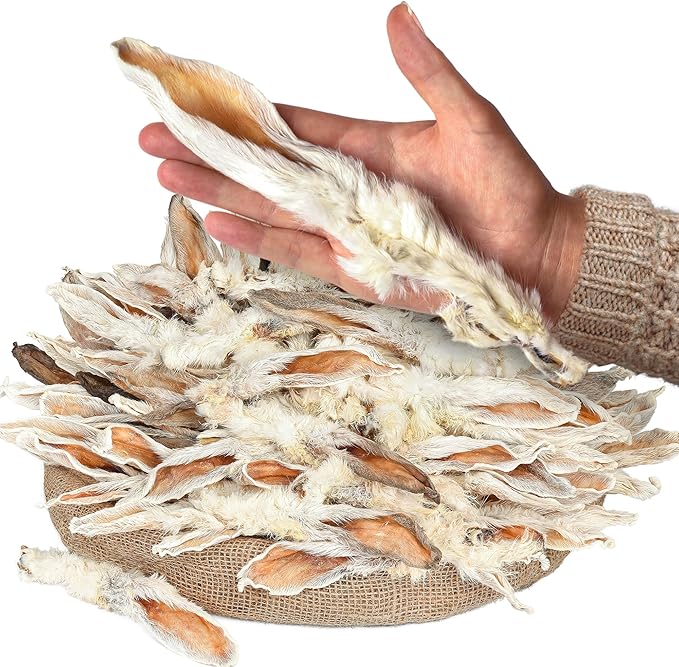 Rabbit Ears with Fur Dog Treats (100 pcs)| All-Natural, Hypoallergenic, Dehydrated Chews | Supports Dental Hygiene & Digestion | Ideal for Small, Medium & Large Dogs