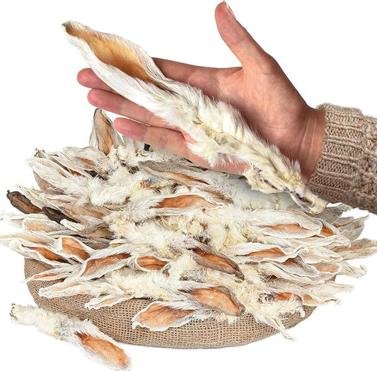 Rabbit Ears with Fur Dog Treats (100 pcs)| All-Natural, Hypoallergenic, Dehydrated Chews | Supports Dental Hygiene & Digestion | Ideal for Small, Medium & Large Dogs