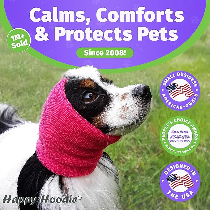 Happy Hoodie The Original Dog & Cat Calming Band - American Brand - Anxiety Relief/Noise Protection-Grooming-Thunder-Fireworks (Small, Purple) - Since 2008