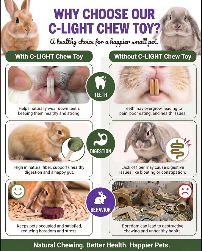 C-LIGHT Rabbit Chew Toys, 30 Pack Individually Wrapped, 5 Pure Veggies Flavors + Timothy Hay, Teeth Grind & Digestion, Cage Enrichment Toy for Hamsters,Guinea Pig, Chinchilla
