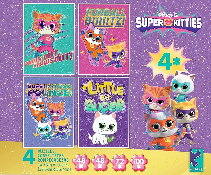 Ceaco - Disney - 4 X 1 Kids Multipack - Super Kitties - Multi Piece Jigsaw Puzzle for Adults -Challenging Puzzle Perfect for Game Nights - Finished Size Varies