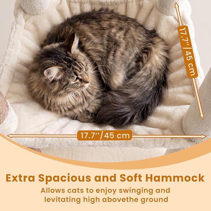 Heybly Cat Tree, 56-Inch Multi-Level Easy Climb Tower for Large Cats, Cat Furniture with 2 Perches, Cozy Hammock, Spacious Condo & Cat Basket, Durable Sisal Scratching Posts, Beige HCT028G